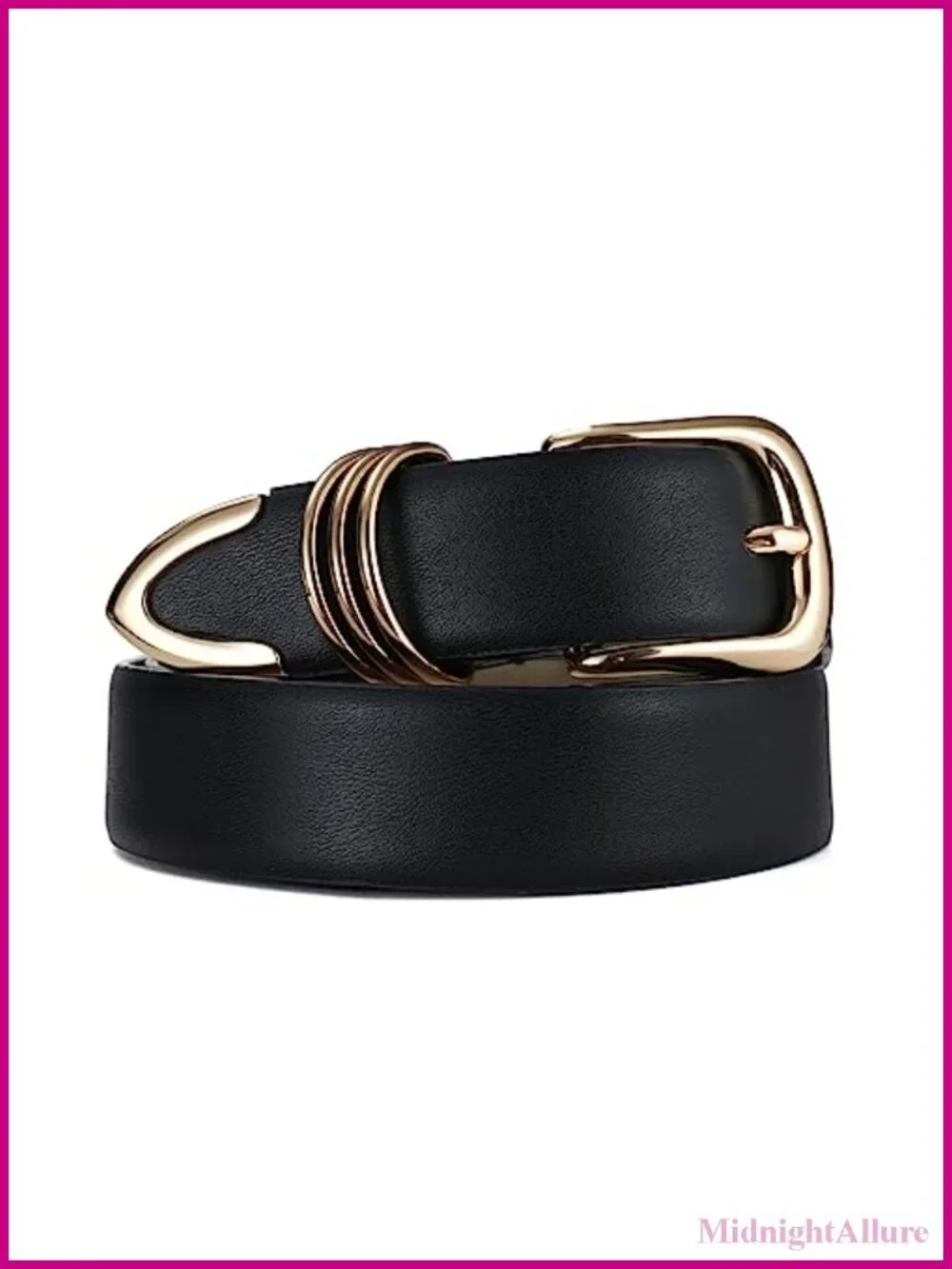 Women's Faux Leather Belt with Gold Buckle & Metal Rings